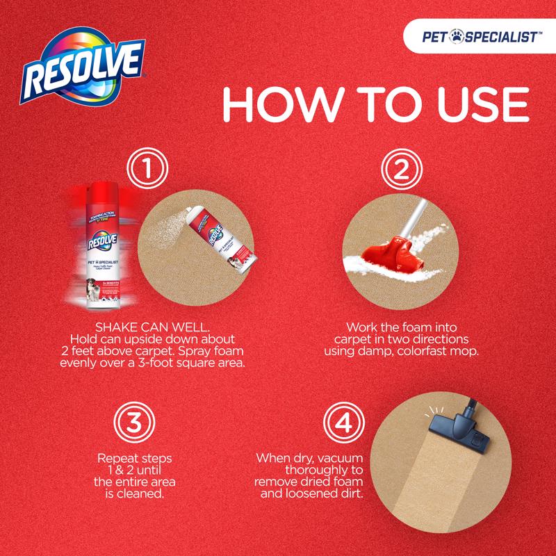Resolve No Scent Pet Stain Carpet Cleaner 22 oz Foam, Pack of 6