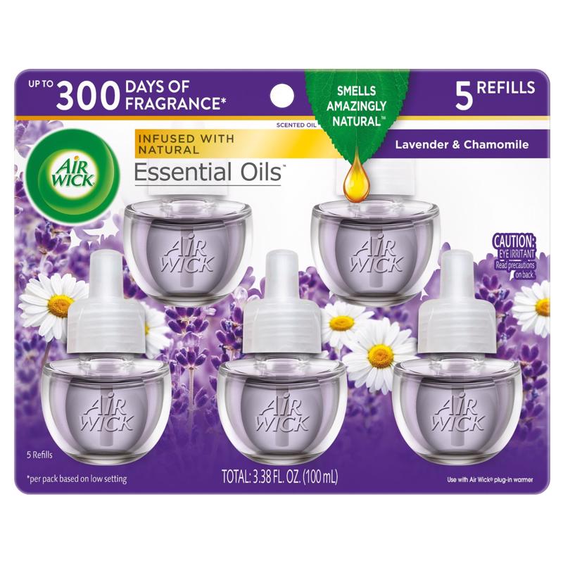 Air Wick Lavender and Chamomile Scent Air Freshener Oil Refill 3.38 oz Liquid 5 pk, Pack of 5
