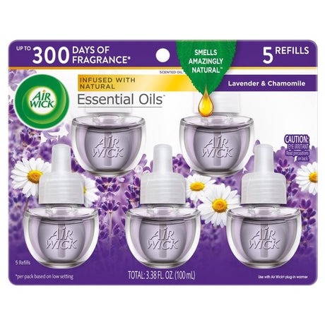 Air Wick Lavender and Chamomile Scent Air Freshener Oil Refill 3.38 oz Liquid 5 pk, Pack of 5
