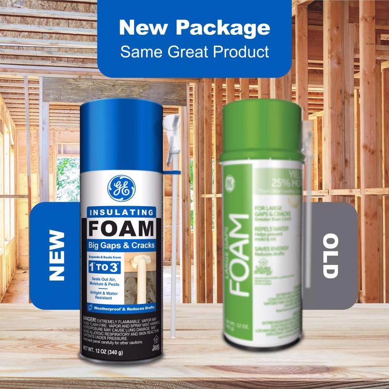 GE Pale Yellow Foam Big Gaps and Cracks Insulating Sealant 12 oz, Pack of 12