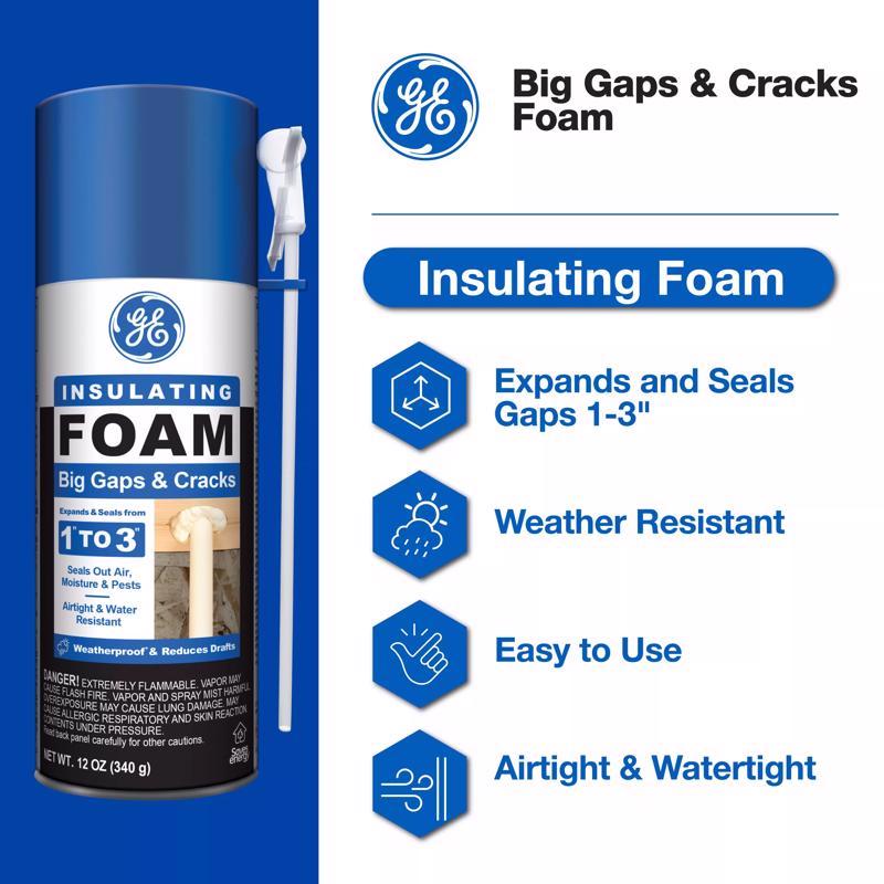 GE Pale Yellow Foam Big Gaps and Cracks Insulating Sealant 12 oz, Pack of 12