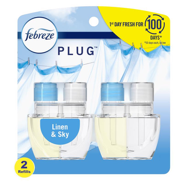 Febreze Plug Linen and Sky Scent Air Freshener Oil Refill 1.75 oz Liquid 2 pk, Pack of 6