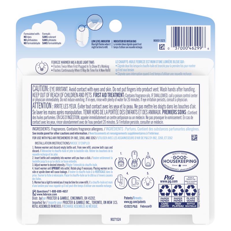 Febreze Plug Linen and Sky Scent Air Freshener Oil Refill 1.75 oz Liquid 2 pk, Pack of 6
