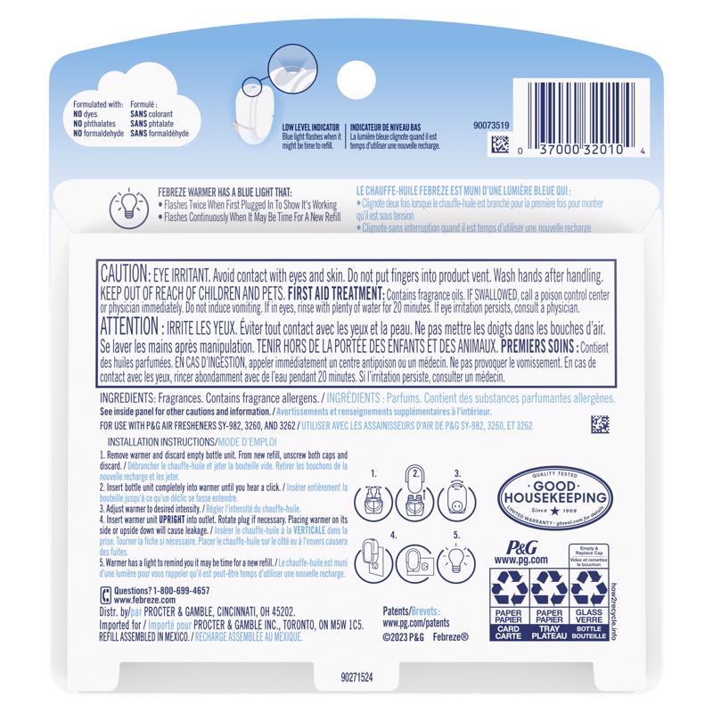 Febreze Plug Gain Original Scent Air Freshener Oil Refill 1.75 oz Liquid 2 pk, Pack of 6