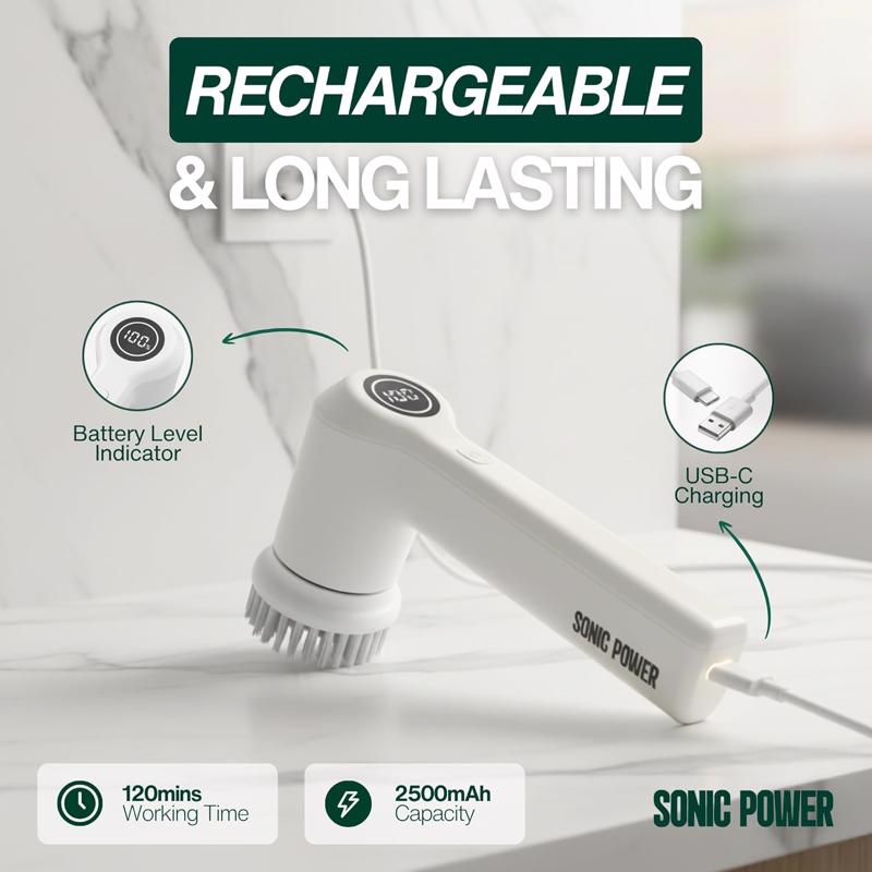 Sonic Power 2.5 in. W Medium Bristle 7 in. Plastic Handle Tub & Tile Scrubber