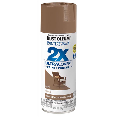 Rust-Oleum Painter's Touch 2X Ultra Cover Gloss Latte Paint+Primer Spray Paint 12 oz, Pack of 6