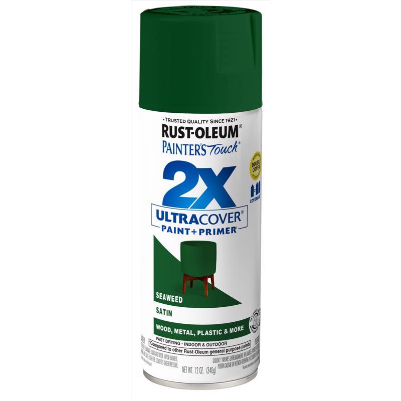 Rust-Oleum Painter's Touch 2X Ultra Cover Satin Seaweed Paint+Primer Spray Paint 12 oz, Pack of 6