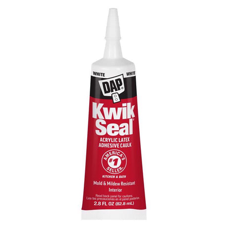 DAP Kwik Seal White Acrylic Latex Kitchen and Bath Adhesive Caulk 2.8 oz, Pack of 6