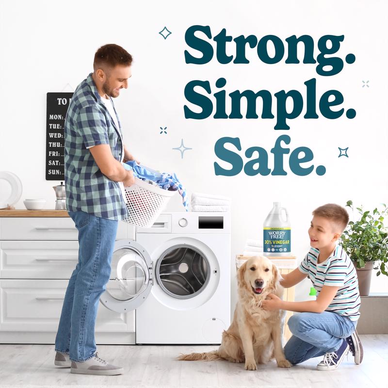 Worry Free Non-Scented Scent Concentrated All Purpose Cleaning Vinegar Liquid 1 gal, Pack of 4
