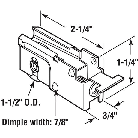 Prime-Line D 1525 Roller Assembly, 2-1/4 in L x 3/4 in W x 1-1/4 in H Dimensions, 1-1/2 in Dia Roller, 5/16 in W Roller