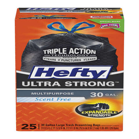 Hefty Ultra Strong 30 gal No Scent Trash Bags Drawstring 25 pk, Pack of 6