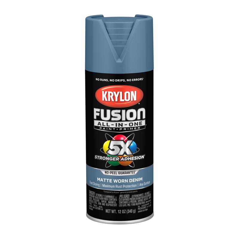 Krylon Fusion All-In-One Matte Worn Denim All-In-One Spray Paint 12 oz, Pack of 6