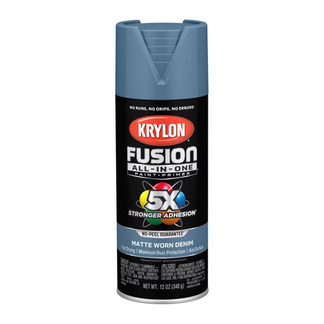 Krylon Fusion All-In-One Matte Worn Denim All-In-One Spray Paint 12 oz, Pack of 6