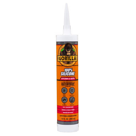 Gorilla Clear Silicone Kitchen and Bath Sealant 10 oz, Pack of 12