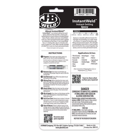 J-B Weld InstantWeld High Strength Clear Epoxy Syringe 0.47 oz