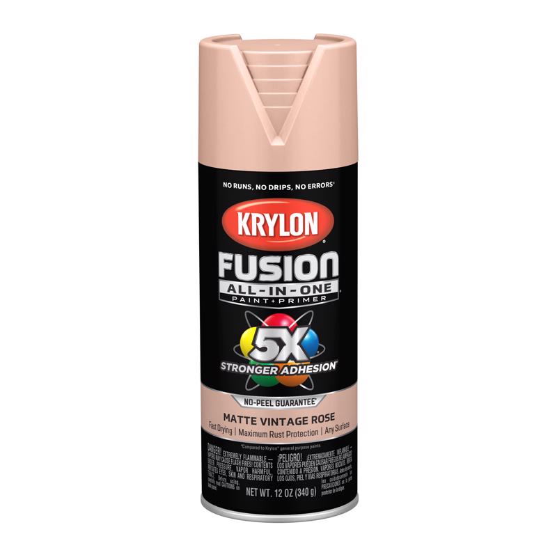 Krylon Fusion All-in-One Flat/Matte Vintage Rose Paint +Primer 12 oz, Pack of 6