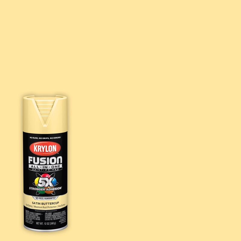 Krylon Fusion All-in-One Satin Buttercup Paint +Primer 12 oz, Pack of 6