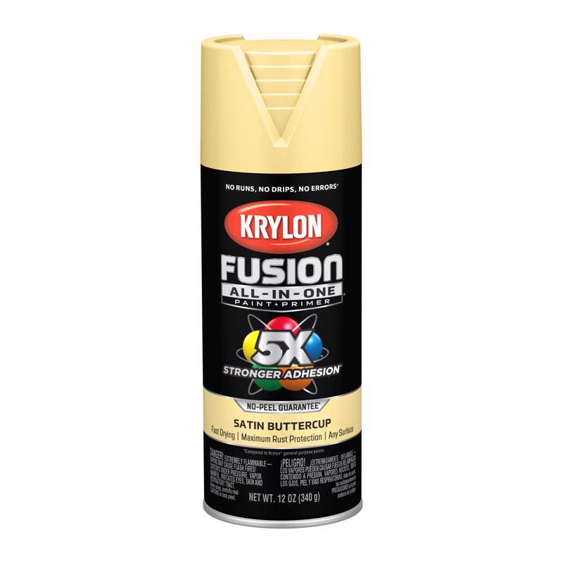 Krylon Fusion All-in-One Satin Buttercup Paint +Primer 12 oz, Pack of 6
