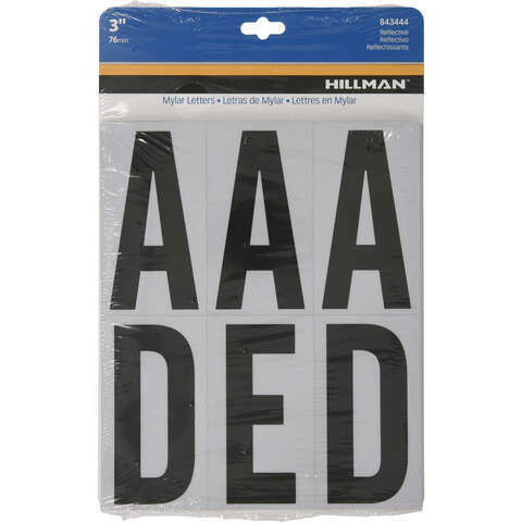 HILLMAN 3 in. Reflective Black Vinyl Self-Adhesive Letter Set A-Z 54 pc, Pack of 6