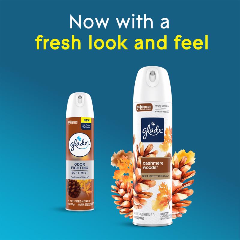 Glade Cashmere Woods Scent Air Freshener 7.3 oz Aerosol, Pack of 6