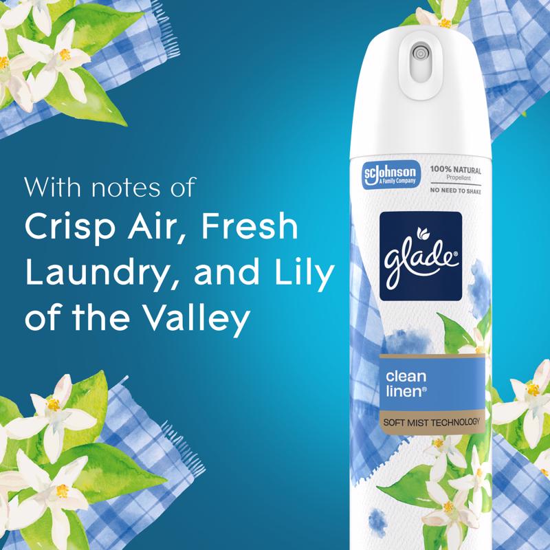 Glade Clean Linen Scent Air Freshener 7.3 oz Aerosol, Pack of 6