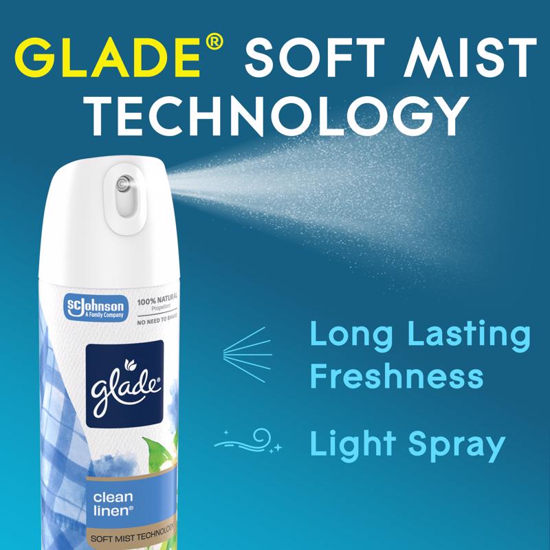 Glade Clean Linen Scent Air Freshener 7.3 oz Aerosol, Pack of 6
