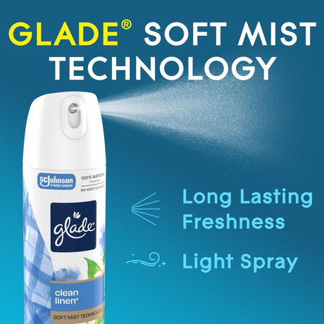 Glade Clean Linen Scent Air Freshener 7.3 oz Aerosol, Pack of 6