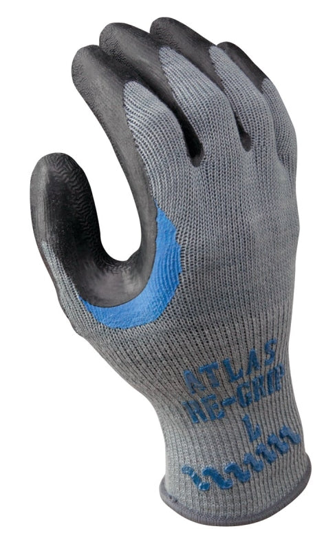 Showa 330XL-10.RT Work Gloves, XL, Reinforced Crotch Thumb, Knit Wrist Cuff, Natural Rubber Coating, Black/Gray