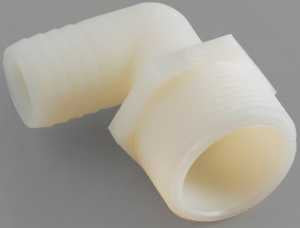 Anderson Metals 53720-0604 Hose Elbow, 3/8 in, Barb, 1/4 in, MPT, 150 psi Pressure, Nylon