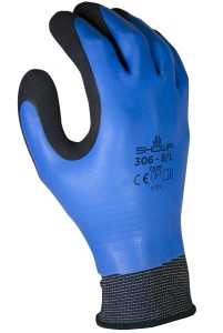 Showa 306S-06.RT Gloves, S, Elastic Cuff, Latex Coating, Black/Blue