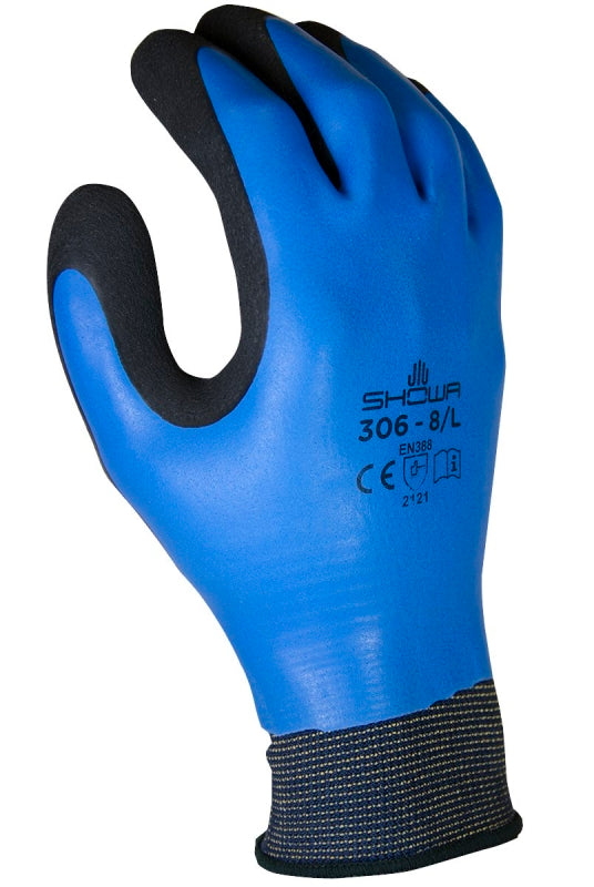 Showa 306XL-09.RT Gloves, XL, Elastic Cuff, Latex Coating, Black/Blue