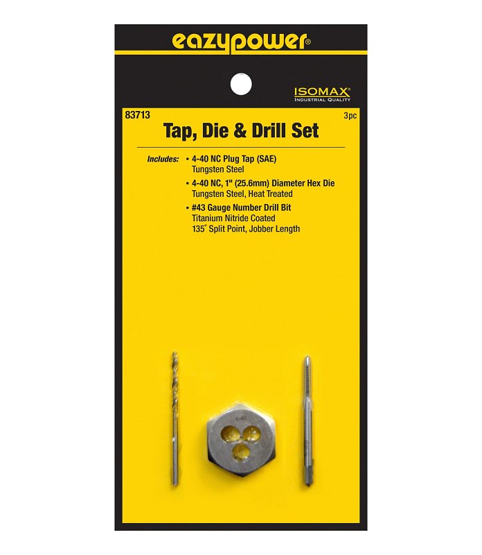 Eazypower 83713 Tap Die and Drill Set, 3-Piece, Tungsten Steel, Titanium Nitride-Coated