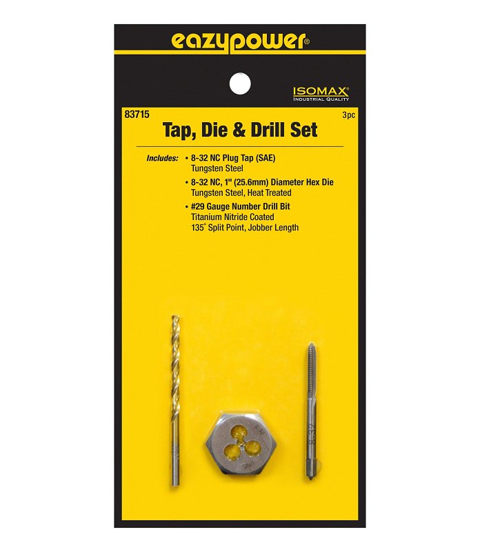Eazypower 83715 Tap Die and Drill Set, 3-Piece, Tungsten Steel, Titanium