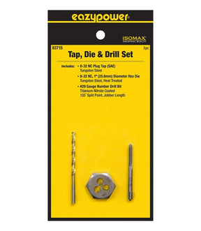 Eazypower 83715 Tap Die and Drill Set, 3-Piece, Tungsten Steel, Titanium