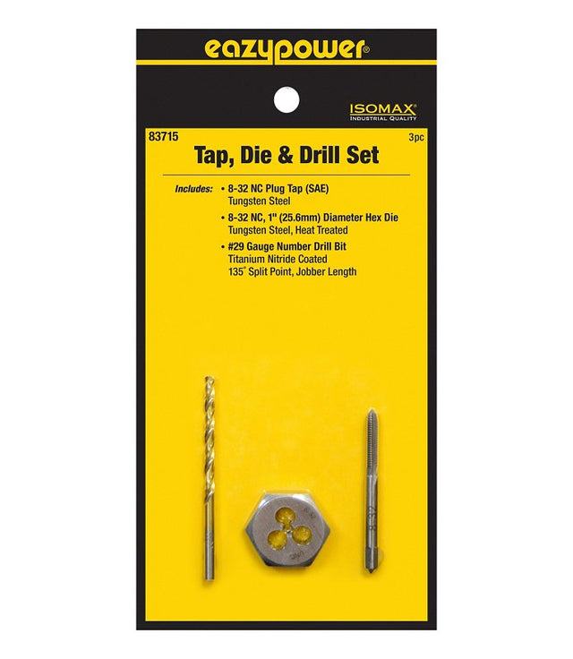 Eazypower 83715 Tap Die and Drill Set, 3-Piece, Tungsten Steel, Titanium