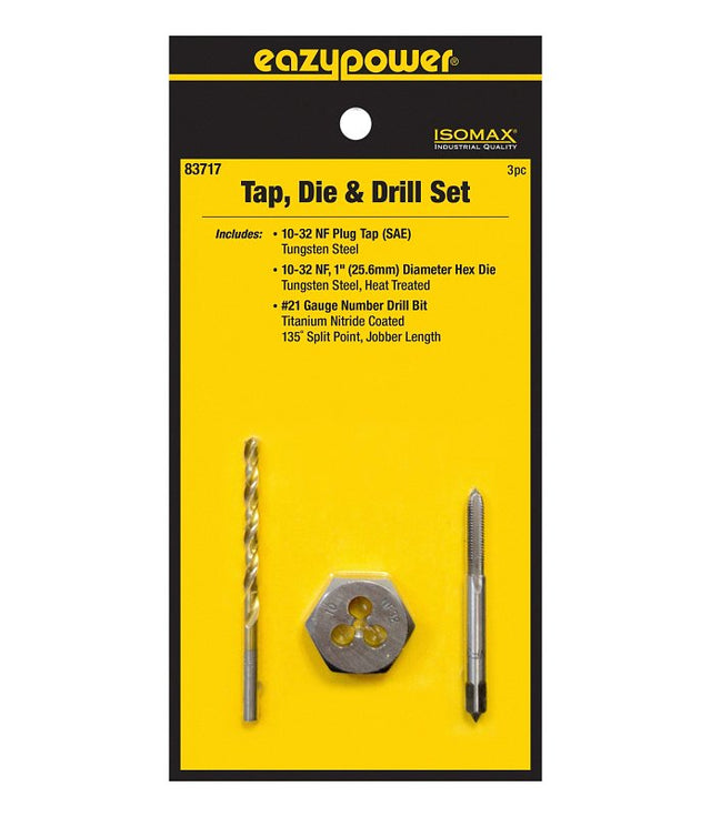Eazypower 83717 Tap Die and Drill Set, 3-Piece, Tungsten Steel, Titanium