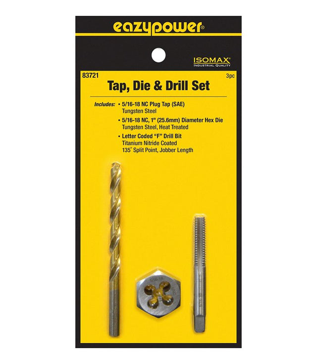 Eazypower 83721 Tap Die and Drill Set, 3-Piece, Tungsten Steel
