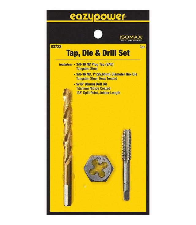 Eazypower 83723 Tap Die and Drill Set, 3-Piece, Tungsten Steel