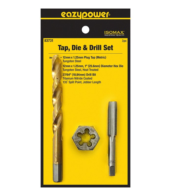 Eazypower 83731 Tap Die and Drill Set, 3-Piece, Tungsten Steel