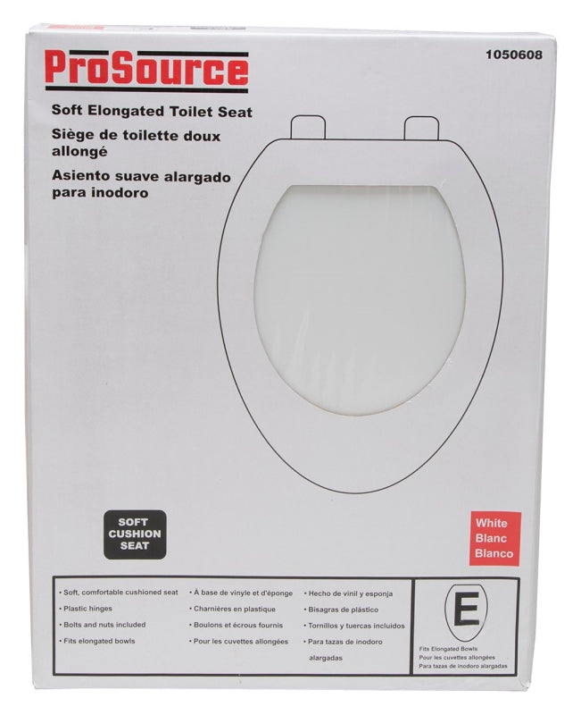 ProSource ES001-WH Toilet Seat, Elongated, PP, White, Plastic Hinge