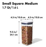 Oxo 11233900 Medium Pop Container, 1.7 qt Capacity, SAN, Clear/White, 4.1 in L, 4.1 in W, 9.8 in H