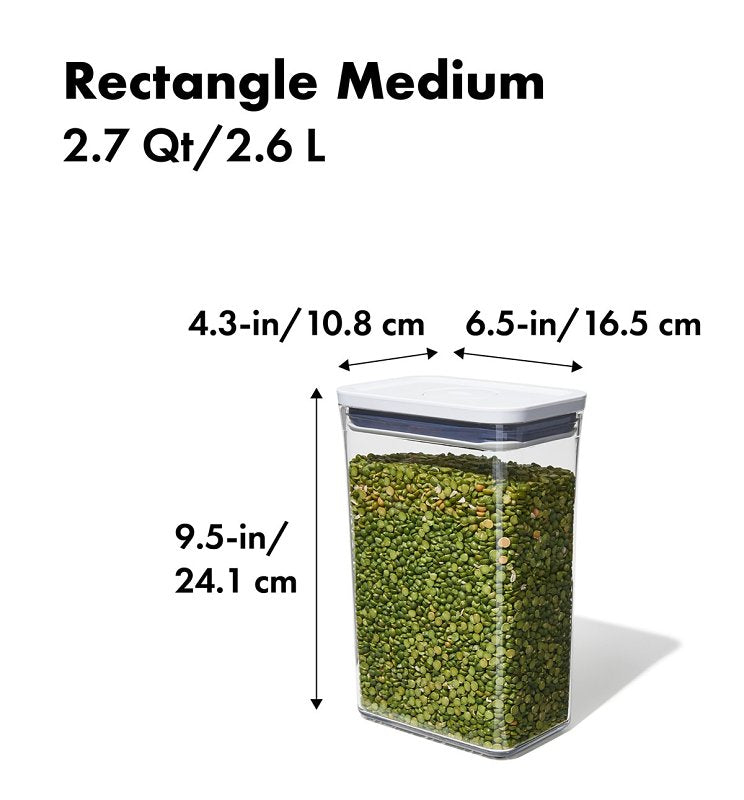 Good Grips POP 11234500 Food Container, 2.7 qt Capacity, Plastic, Clear, 4.3 in L, 6-1/2 in W, 9-1/2 in H