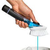 Oxo 12361700 Soap Dispenser Dish Brush, Nylon Bristle, 9.3 in L, Plastic/Rubber Handle, Black/Clear/White