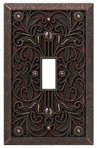 Amerelle Filigree 65TDB Wallplate, 4-1/2 in L, 2-13/16 in W, 1 -Gang, Metal, Aged Bronze, Pack of 4