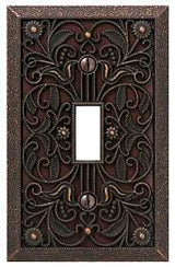 Amerelle Filigree 65TDB Wallplate, 4-1/2 in L, 2-13/16 in W, 1 -Gang, Metal, Aged Bronze, Pack of 4