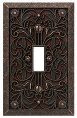 Amerelle Filigree 65TDB Wallplate, 4-1/2 in L, 2-13/16 in W, 1 -Gang, Metal, Aged Bronze, Pack of 4