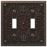 Amerelle Filigree 65TTDB Wallplate, 4-1/2 in L, 4-7/16 in W, 2 -Gang, Metal, Aged Bronze, Pack of 3