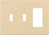 Eaton PJ226V Combination Wallplate, 4-7/8 in L, 6-3/4 in W, Mid, 3-Gang, Polycarbonate, Ivory, High-Gloss, Screw