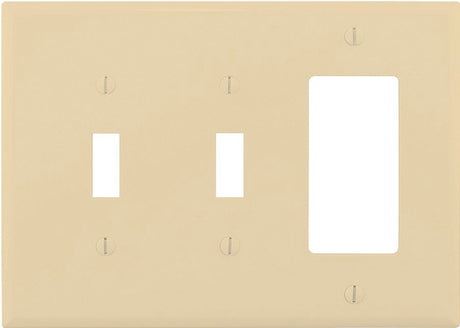 Eaton PJ226V Combination Wallplate, 4-7/8 in L, 6-3/4 in W, Mid, 3-Gang, Polycarbonate, Ivory, High-Gloss, Screw
