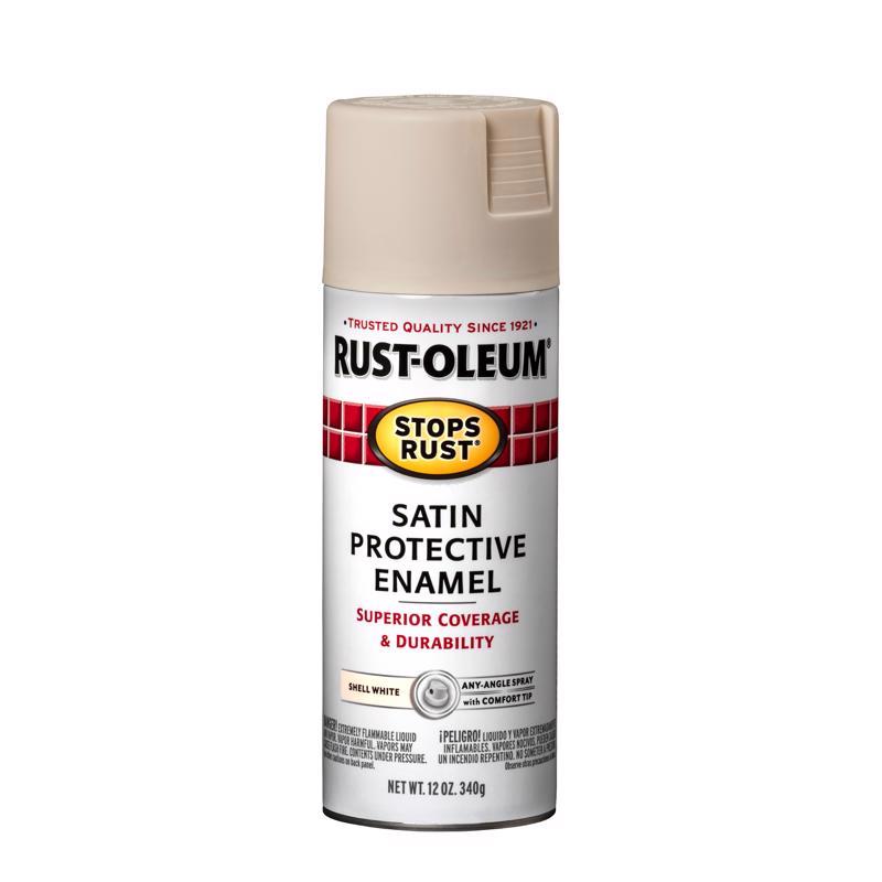 Rust-Oleum 7793830 Rust Preventative Spray Paint, Low Satin, Shell White, 12 oz, Can